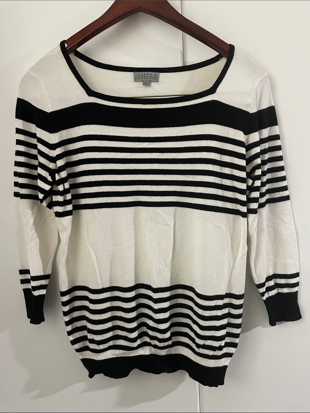Joseph A Black and White Striped Square-Neck Sweater